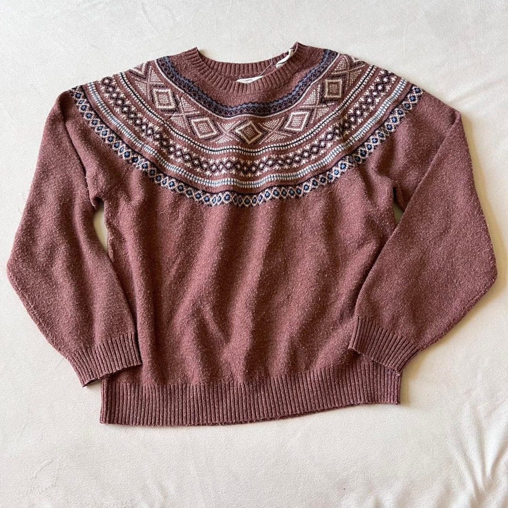 Brown Rust Red vintage sweater yoke design skilodge snowbunny preppy western